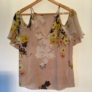 Guess Floral Cold Shoulder Blouse - Pink and Yellow